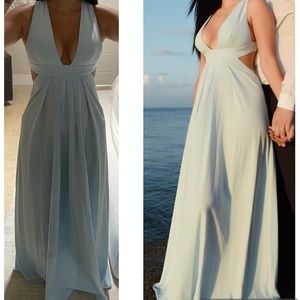 Baby blue prom dress with open back